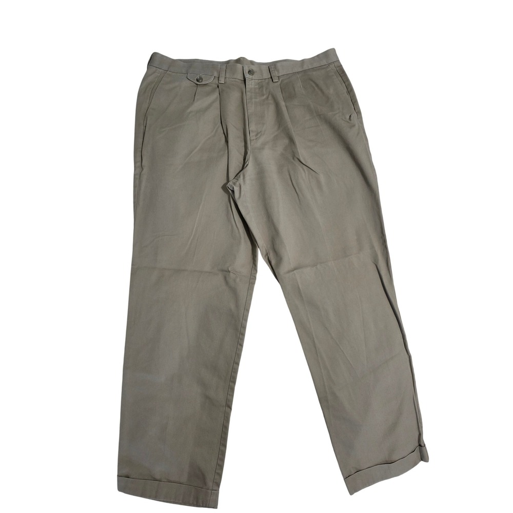 Dockers Individual Fit Pleated Chinos Mens 40x34 Khaki Tan Cuffed Cotton Pants